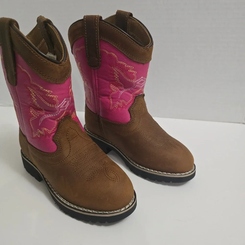 NIB Itasca Buckaroo‎ Girls Brown Pink Embroidered Western Cowboy Boots Sz 12